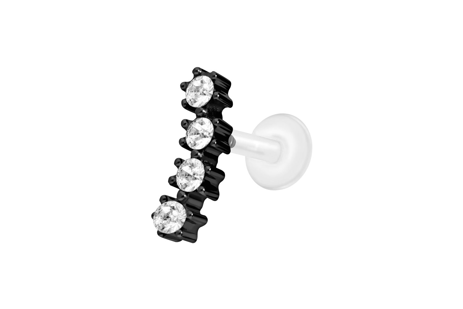 PTFE Labret Piercing mit Innengewinde + Titan-Aufsatz 4 EINGEFASSTE KRISTALLE
